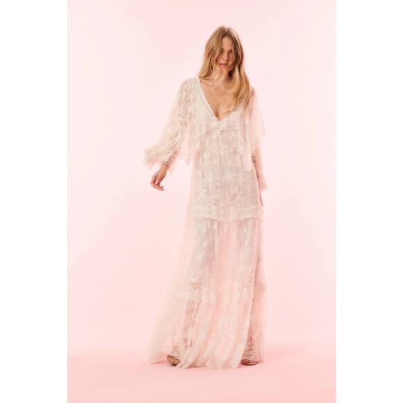 LoveShackFancy Roylan Lace Mesh Maxi Dress White - Picture 2 of 16